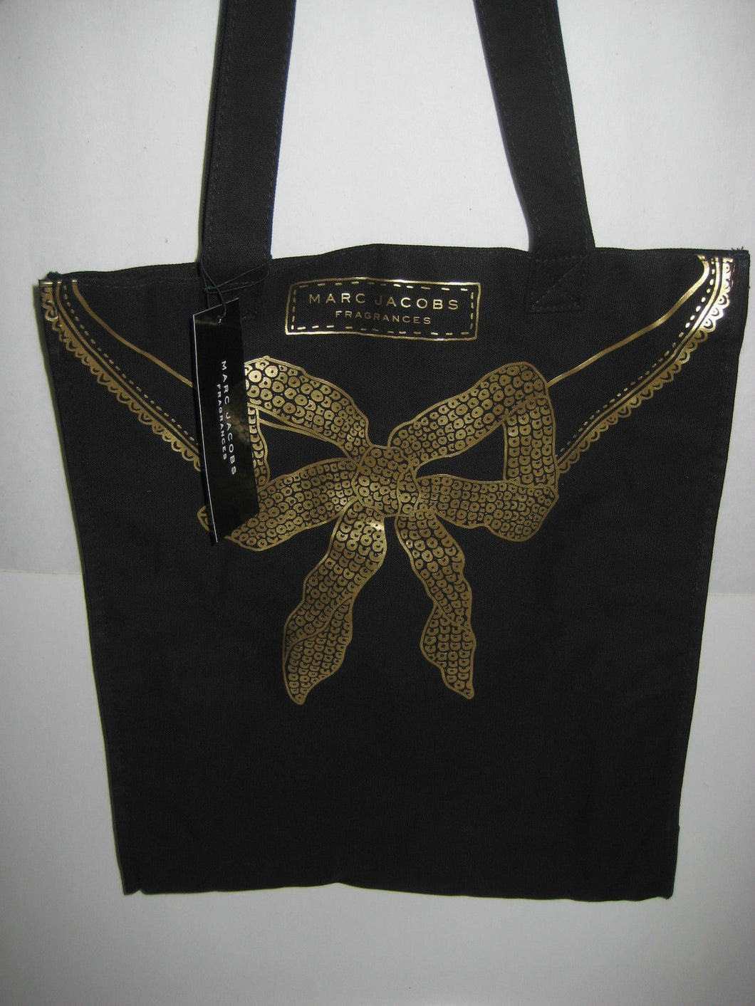 Marc Jacobs Fragrances Women Tote Bag Black Canvas Gold Bow Brand New With Tag